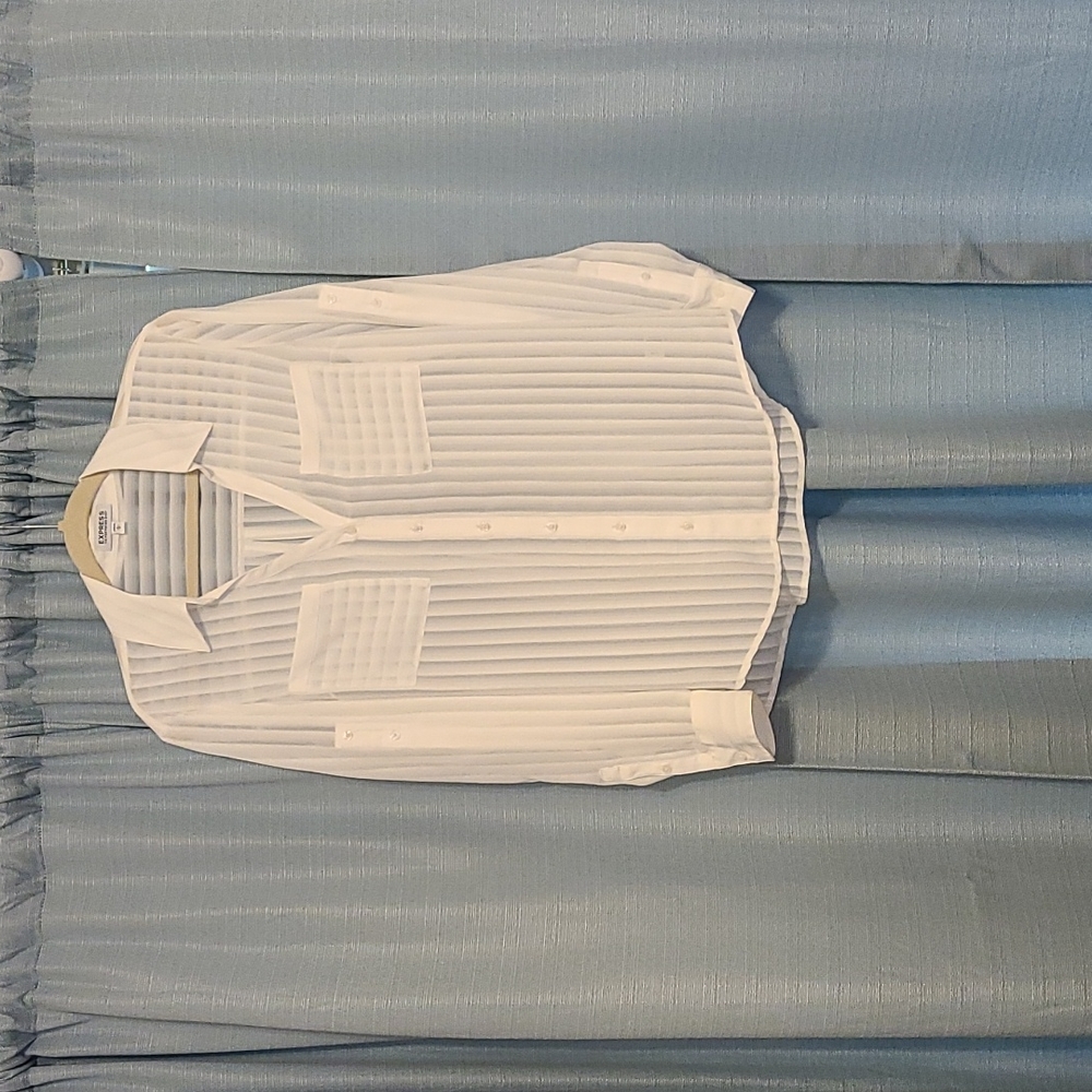 Sheer white women's button-down dress shirt